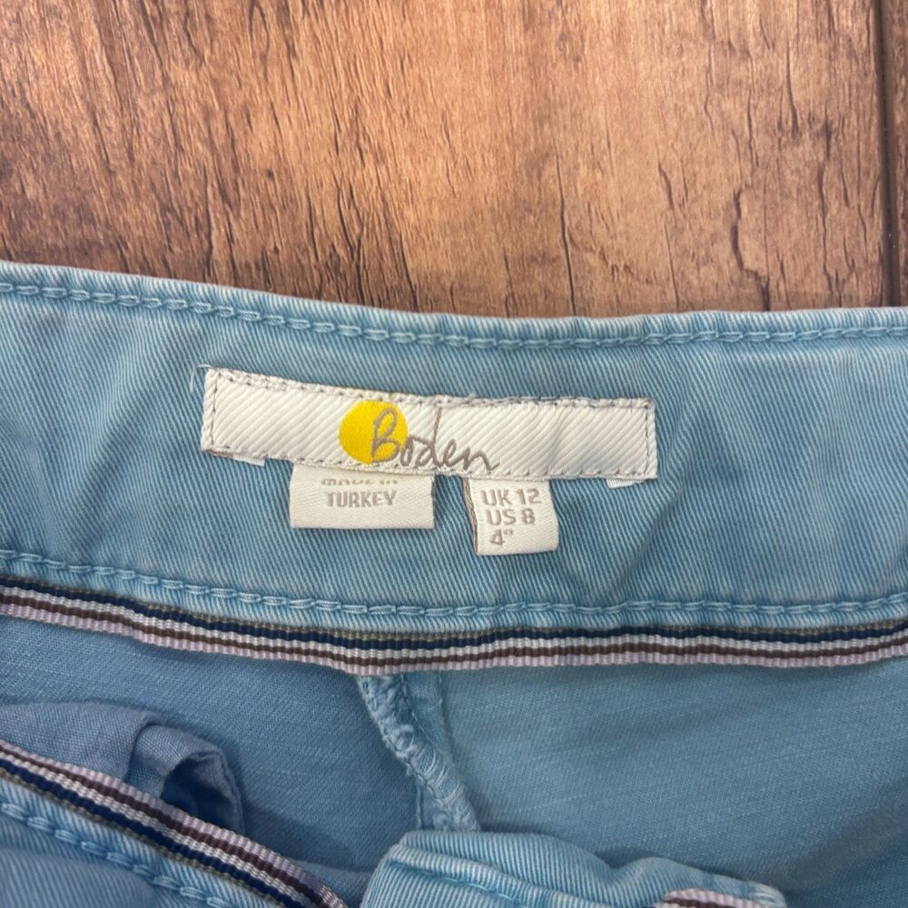 Boden Denim Shorts Women Light Blue High Rise Pockets Button Size 8 / 4" Inseam - Picture 3 of 8